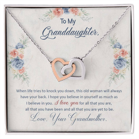 To My Granddaughter This Old Woman Will Always Have Your Back - 14k White Gold Finish / Standard Box - Jewelry