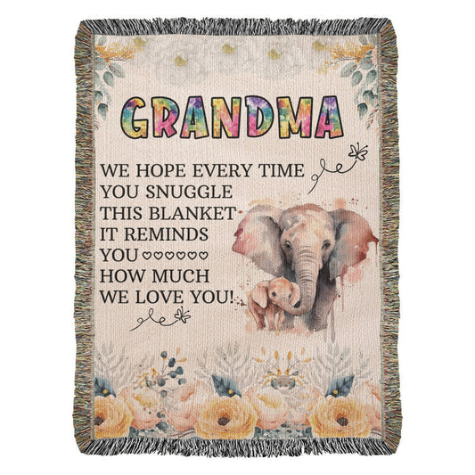 To My Grandma - Elephant Woven Blanket - Blanket